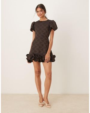 Sister Jane Mini Jurk Met Pofmouwen En Bolle Zoom - Naturel