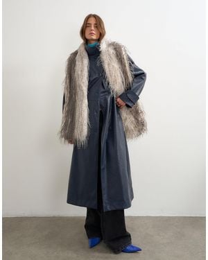 TOPSHOP Sandy écharpe en faux-fur légère blanc cassé et gris - Bleu