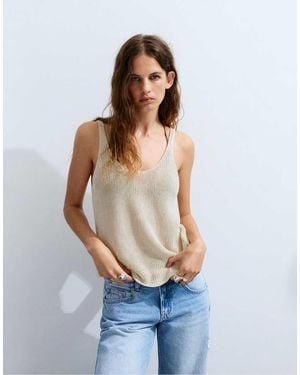 Pull&Bear Purl Knit Strappy Top - Blue