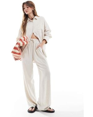 4th & Reckless Linen Blend Tie Waist Wide Leg Trouser Co-ord - White