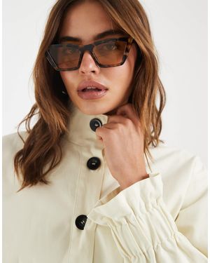 4th & Reckless Veste d'ensemble boutonnée en coton avec col cheminée et taille froncée - crème - Neutre