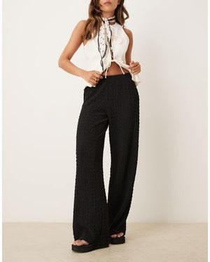 Gina Tricot Straight Leg Crinkle Textured Trousers - Black