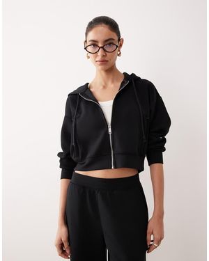 Abercrombie & Fitch Ypb Cropped Full-zip Fleece Hoodie - Black