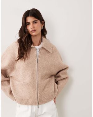 ASOS Zip Detail Compact Knit Cardigan - Natural