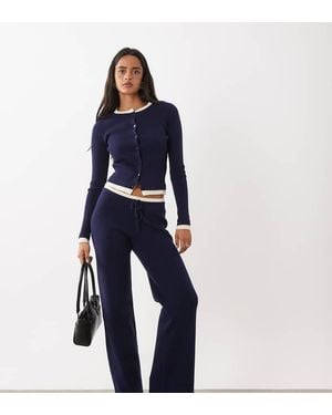 The Frolic Exclusive Knitted Contrast Drawstring Relaxed Pant Co-ord - Blue