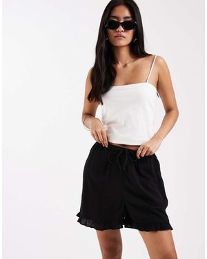 New Look Pantalones Cortos Negros Sin Cierres Con Volantes De Mezcla De Lino De