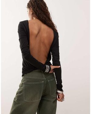 Weekday Long Sleeve Top With Open Back - Black