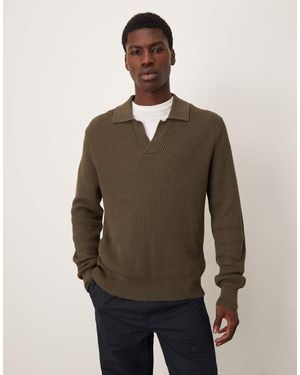 Mango Knitted Open Collar Polo Shirt - Brown