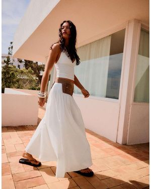 Bershka Obi Belt Midi Skirt - Natural