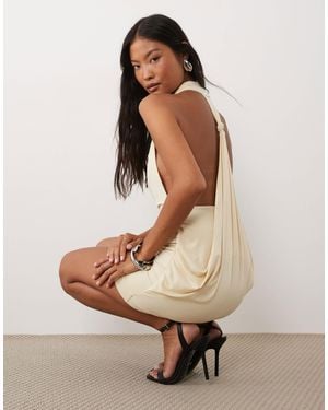 TFNC London Slinky Cowl Neck Knot Detail Mini Dress - Natural