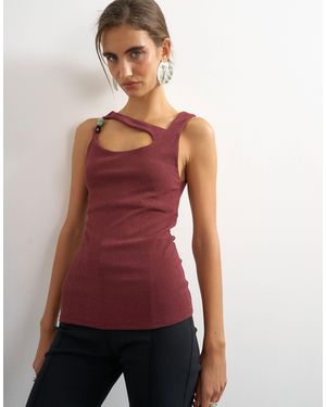 TOPSHOP Asymmetric Detail Beaded Tank - Red