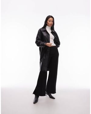 Mango Faux Leather Belted Trench Coat - Black
