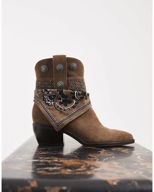 Dolce Vita Mekala Western Boots With Bandana Detail - Brown