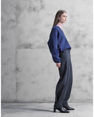 ARKET Wool Rich Straight Fit Pants With Ankle Button Closure Detailing - White