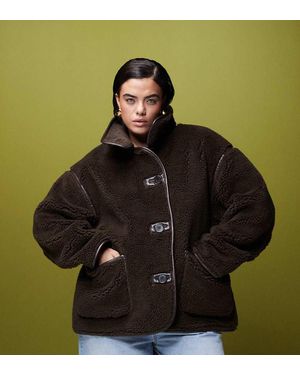 ASOS Asos Design Curve Borg Funnel Neck Jacket - Green
