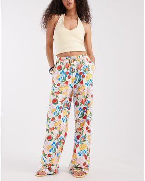 Threadbare Pantalon à enfiler en jersey imprimé fruits avec cordon - Blanc