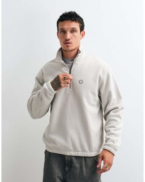 DOUBLE A by WOOD WOOD Mitchel Half Zip Fleece Sweatshirt - Grey