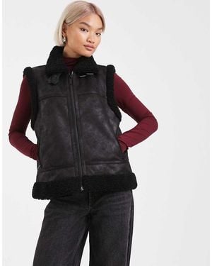 French Connection Faux Suede Borg Lined Gilet - Black