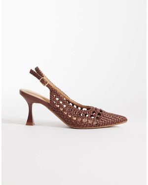 Glamorous Slingback Woven Heeled Shoes - Pink
