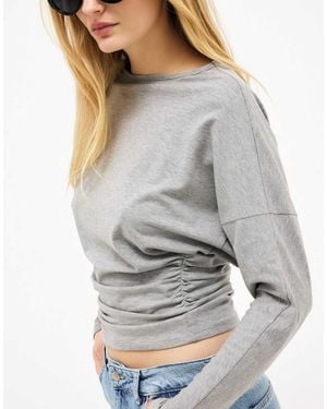 NA-KD Marked Waist Long Sleeve Jersey Top - Grey