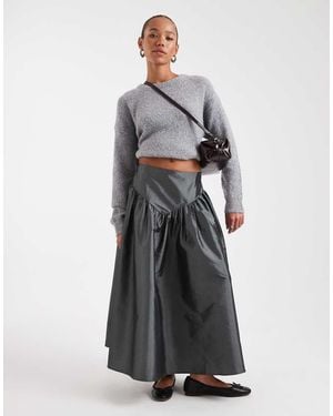Daisy Street Drop Waist Taffeta Skirt - Grey