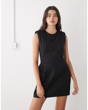 Monki Shoulder Pad Cinched Waist Volume Skirt Mini Dress - White