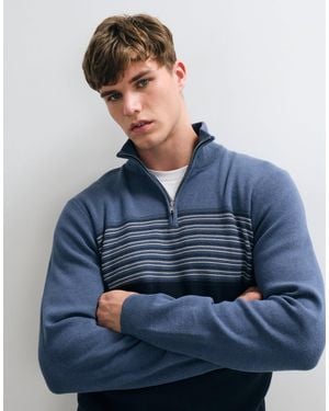 Threadbare Pull à demi-zip avec détail rayé - Bleu