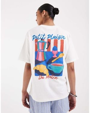 JJXX Oversized T-shirt With Café Breakfast Back Print - White