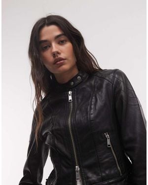 AllSaints Chaqueta Biker De Cuero Con Cremallera En - Negro