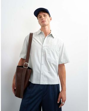 TOPMAN Camisa Popelina Cropped De Corte Holgado En-Azul - Blanco
