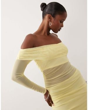 Missy Empire Mesh Off The Shoulder Long Sleeve Mini Dress - Natural