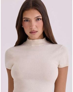 House Of Cb Tamra Ivory Cotton Short Sleeve Top - Natural