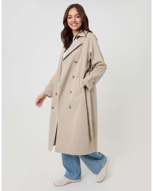 Threadbare Double Breasted Longline Trench Coat - Natural