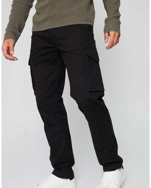 Threadbare Cotton Cargo Trousers With Stretch - Black