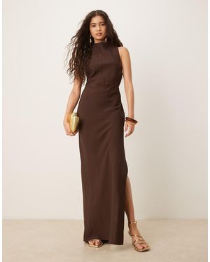 ASOS High Neck Maxi Dress With Hardware Trim - Brown