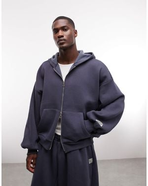 Collusion Zip Through Heavyweight Boxy Hoodie - Blue