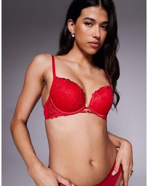 New Look – mit pailletten bestickter push-up-bh - Rot