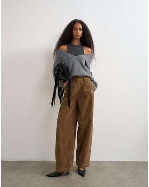 TOPSHOP Broek Met Imitatie-Suède En Barrel Leg - Bruin