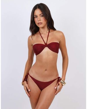 SIMMI Halter Bikini Top With Bead Detail - Red