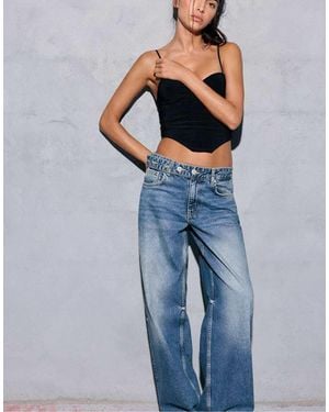 Pull&Bear Jeans Baggy Relaxed Fit Con Cintura Scuro - Blu