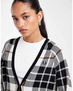 Fred Perry Bouclé Geruite Cardigan - Zwart