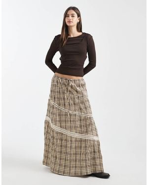 Daisy Street Mid Rise Asymmetric Tiered Skirt With Side Split - Blue