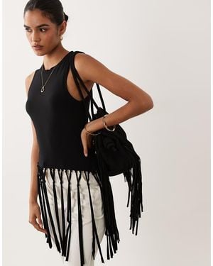 ASOS Tank Top With Tassel Fringed Hem - Black