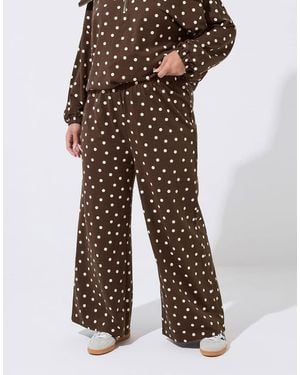 Yours Clothing Polka Dot Wide Leg Joggers - Brown