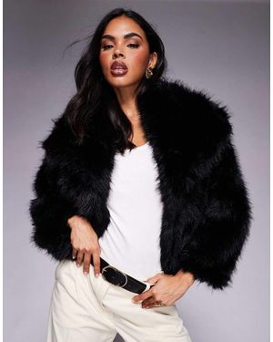 Princess Polly Wayland Faux Fur Oversized Collar Detail Wide Sleeve Coat - Black