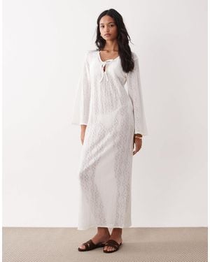 esmé studios Esmee Knit Tie Front Maxi Beach Dress Cover Up - White