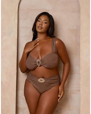 Moda Minx Curve X Alessa Tyrrell-Charles Glitter Wrap Bikini Bottom - Brown