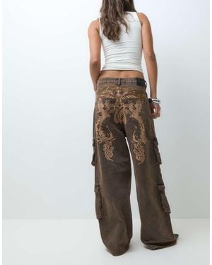 Ed Hardy Rising Phoenix Cargo Jeans - Brown