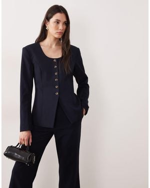 Y.A.S Structured Tailored Square Neck Blazer Co-ord - Blue