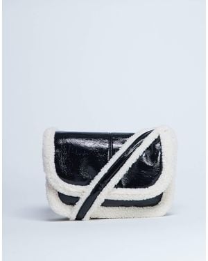 TOPSHOP Solo Borg Trim Shoulder Bag - White